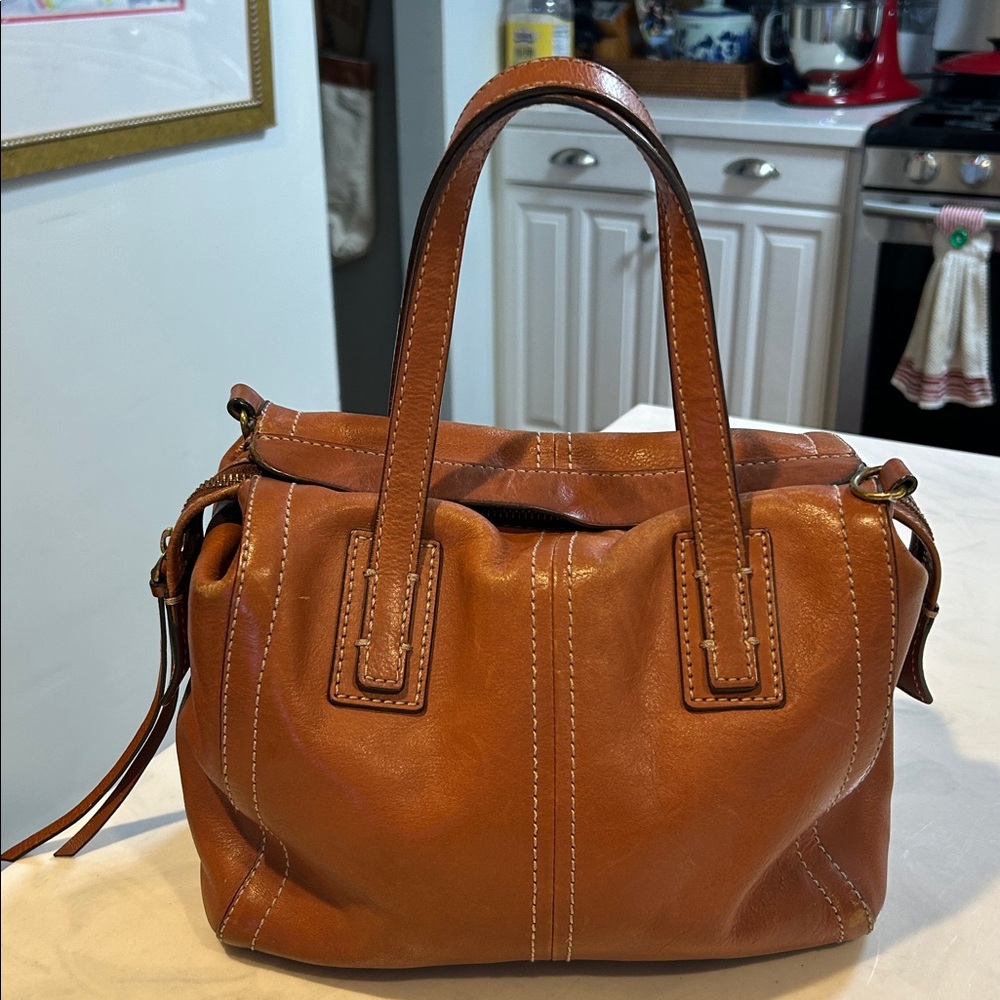 Fossil Emma Tan Leather Satchel Vintage No Crossbody Strap, EUC, Caramel Color - Picture 2 of 10